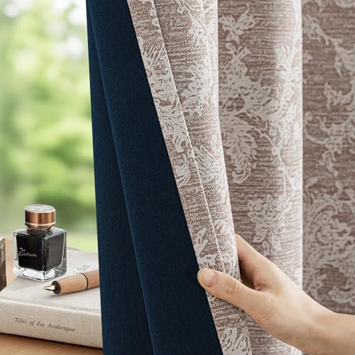 FMFUNCTEX Rust Brown Floral Jacquard Blackout Curtains, 108 Inches,2 Panels - color: Rust Brown, size: 52"W x 108"L (Pack of 2)