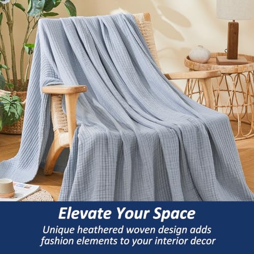 EMME Muslin Cotton Blanket Adults Heather Dusty Blue Throw XL 50"x70" - color: 07 - Dusty Blue, size: Large Throw (50" X 70")