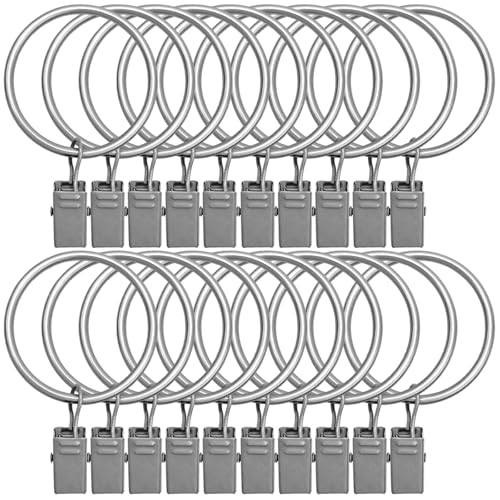 20 Pack Curtain Rings with Clips 1.5" Interior Diameter,Metal Drapery Clips with Rings,Curtain Clips,Strong Vintage Decorative Rustproof Drapery Ring with Hooks for Bathroom,Bedroom(Matte Silver) - color: Matte Silver, size: 1.5"-20pack