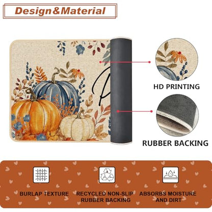 Baccessor Fall Pumpkin Kitchen Rugs Set of 2, 17x29 and 17x47 Inch - color: Blue Floral