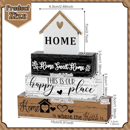 Geelin 4 Pcs Farmhouse Wood Table Decor Rustic Sweet Home Tiered Tray Decor - style: Home