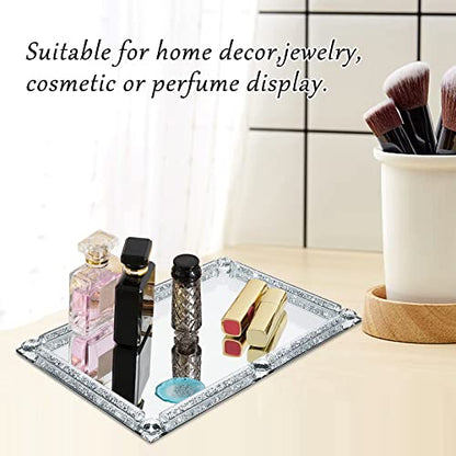 Crystal Glass Tray, 11.8"x7.9" Silver Rectangular Perfume Tray - color: Silver