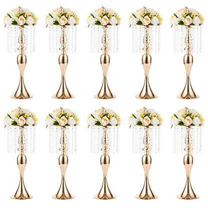 NUPTIO Tall Vase Table Centerpiece, 21.3", Gold, 10 Pcs | Crystal Metal Flower Holder Stand, for Wedding Reception, Tables, Road Lead, Party - color: Gold, size: 10 x L