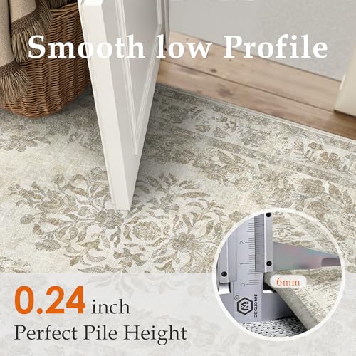 PureCozy 8x10 Washable Area Rug Living Room Cream Beige Vintage Carpet - color: Vintage Beige/Cream, size: 8' x 10' (Rectangular)