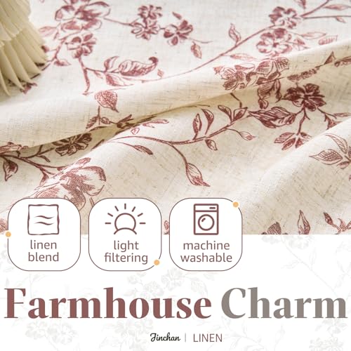 jinchan Floral Linen Kitchen Tier Curtains, 24 Inch, 2 Panels, Maroon - color: Alisa Maroon, size: 26"W x 24"L (Pack of 2)