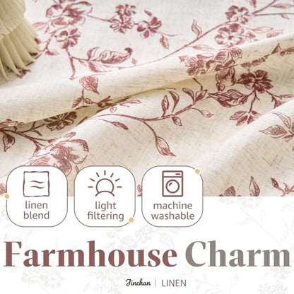 jinchan Floral Linen Kitchen Tier Curtains, 24 Inch, 2 Panels, Maroon - color: Alisa Maroon, size: 26"W x 24"L (Pack of 2)