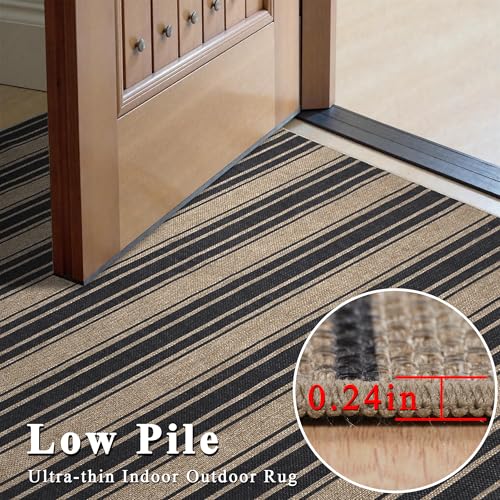 Striped Easy Jute Kitchen Rug 2x3 Entryway Rug Front Door Mat - color: Black/Striped, size: 2'*3'(Rectangular)