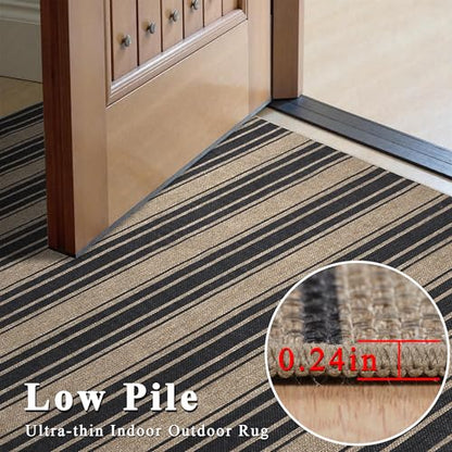 Striped Easy Jute Kitchen Rug 2x3 Entryway Rug Front Door Mat - color: Black/Striped, size: 2'*3'(Rectangular)