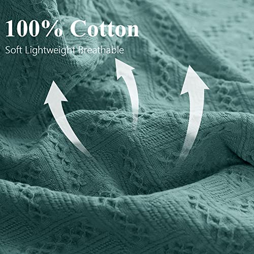 Simple&Opulence 100% Cotton Throw Blanket for Bed, Couch, Boho Luxury Geometric Knit Woven Blanket with Tassels Soft Lightweight Cozy Breathable, Vintage Farmhouse Decoration for All-Season(Green) - color: Dark Green