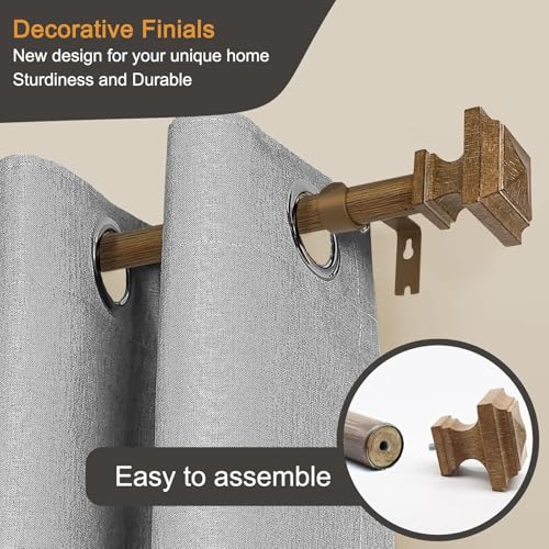 1 Pack Boho Rustic Adjustable Wood Curtain Rod 32-116 Inch, Wood - color: Wood Grain, size: 32'' - 120'' (1 Pack)