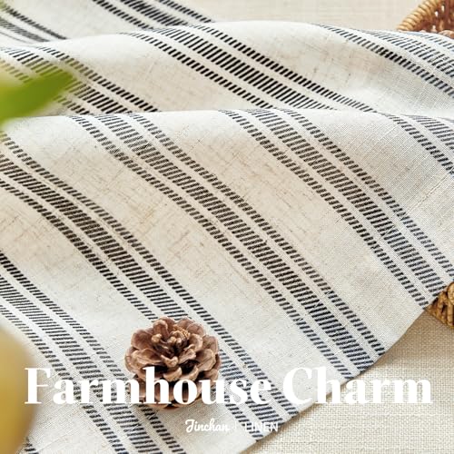 jinchan Linen Striped Tier Curtains for Kitchen Windows Farmhouse - color: Boho Black | on Linen, size: 26"W x 24"L (Pack of 2)