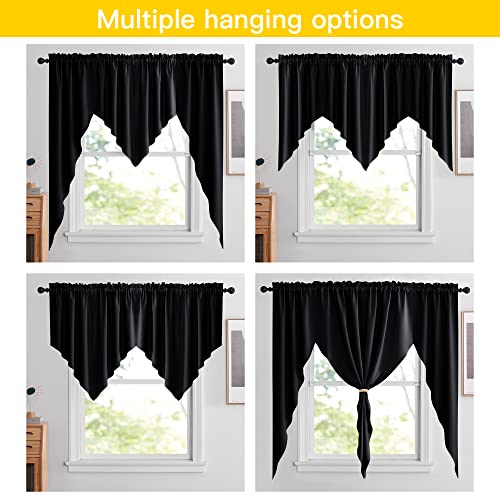 NICETOWN Kitchen Window Swag Valances, Farmhouse Style Short Blackout Window Treatment Tiers for Living Room Small Window Curtains for Bathroom/Office, 36" Wide x 45" Long Each Panel, 1 Pair, Black - color: Black, size: 36"W x 45"L (Pack of 2)