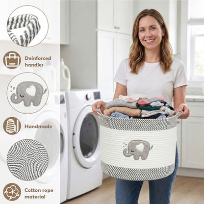 Baby Laundry Basket for Nursery, Large 15”x12” Elephant Storage Baskets - color: Elephant