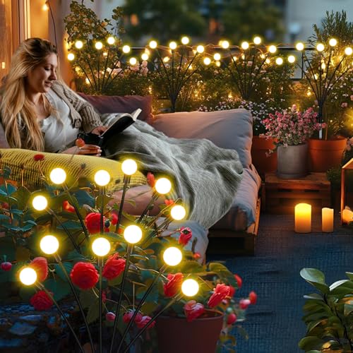 Solar Garden Lights Outdoor Waterproof, Swaying Firefly Light, Garden Decor - color: Warm White, size: 4 Pack