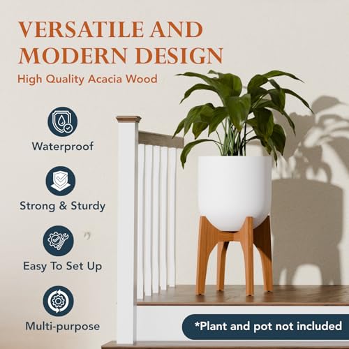 KUTE NEST 17" H x 19.3" W Acacia Solid Wood Plant Stand - Walnut - color: Walnut, size: High - Medium - 17"H x 19.3"W