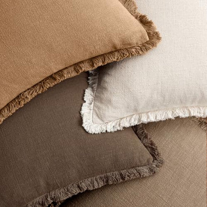 MIULEE Fall Linen Fringe Pillow Covers Set of 4 18x18 Neutral Brown - color: Neutral Brown, size: 18" x 18" (Pack of 4)