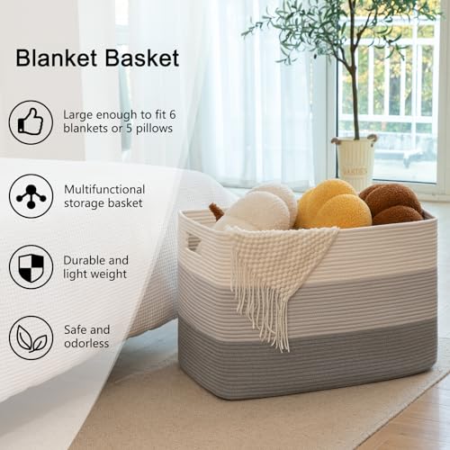 OIAHOMY Blanket Basket Laundry Basket Dog Toy Basket 108L Gradient Grey - color: Gradient Grey, size: 25”x16”x16”