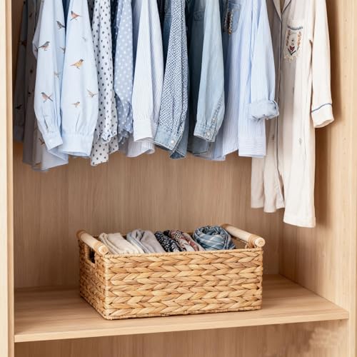 Rectangle Water Hyacinth Wicker Storage Basket Organizer(Large) - size: Large