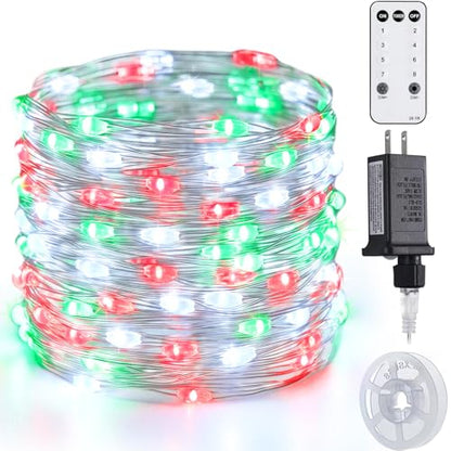 JMEXSUSS 200 LED Red White Green Fairy Lights Plug in - color: Red White Green, size: 66FT 200LED