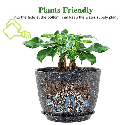 UOUZ 12inch Large Plant Pot, Modern Plastic Planter with High Driange Holes and Saucer for Indoor Outdoor Garden Plants and Flowers, Black Speckles - color: Black Speckles