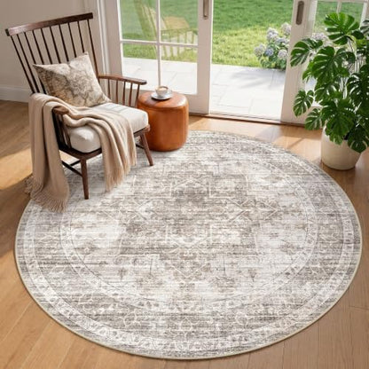 6ft Round Rugs for Living Room: 6x6 Washable Neutral Brown Area Rug - color: Brown, size: 6' (Round)