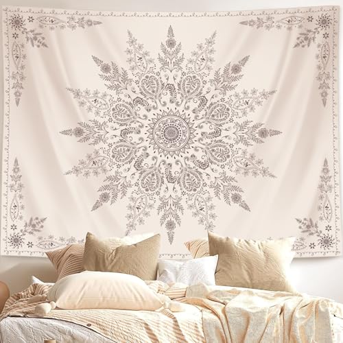 Lunerfex Boho Floral Tapestry Mandala Wall Tapestry, Cute Tapestries for Bedroom Beige Flower Tapestries Wall Hanging for Bedroom Living Room Decor Beige-2 60"x80" - color: Off White, size: 80"L x 60"W