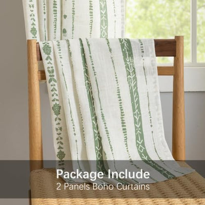 Green Boho Linen Curtains for Living Room 63 Inch Length 2 Panels - color: Green, size: 52"W x 63"L (Pack of 2)
