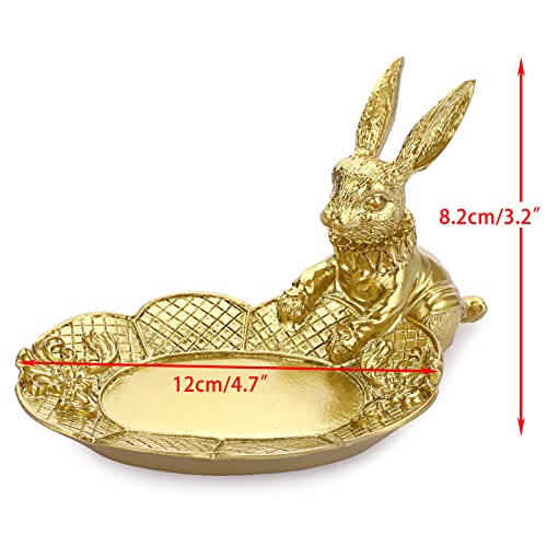 ELLDOO Golden Easter Bunny Figurine, Jewelry Ring Tray Trinket Holder Decorative Serving Tray Small Rabbit Statue Cute Ornament, Animal Sculpture Collectible Figurine Home Decor - style: Seated Rabbit