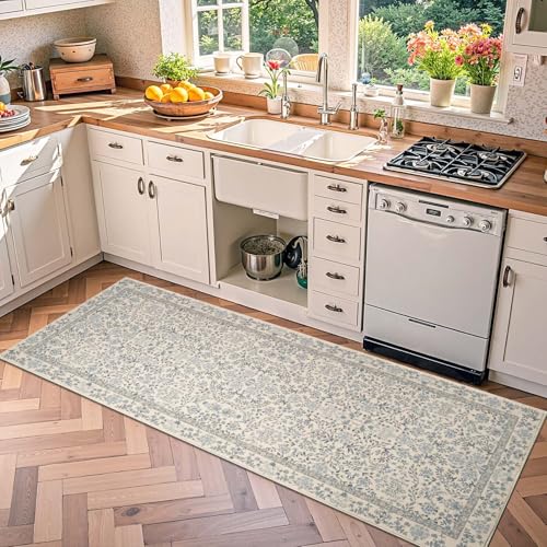 jinchan 2x5 Washable Hallway Runner Rug, Floral Non-Slip, Blue/Cream - color: Blue/Cream, size: 2' x 5' (Rectangular)