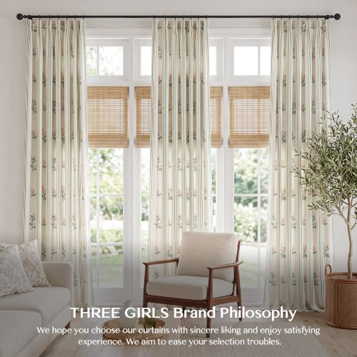Pinch Pleat Linen Blend Curtains Green Stripe Floral, 40"W x102 Inches Long - color: Green Stirpe, size: 40"W x 102"L (Pack of 2)