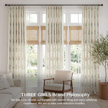 Pinch Pleat Linen Blend Curtains Green Stripe Floral, 40"W x102 Inches Long - color: Green Stirpe, size: 40"W x 102"L (Pack of 2)