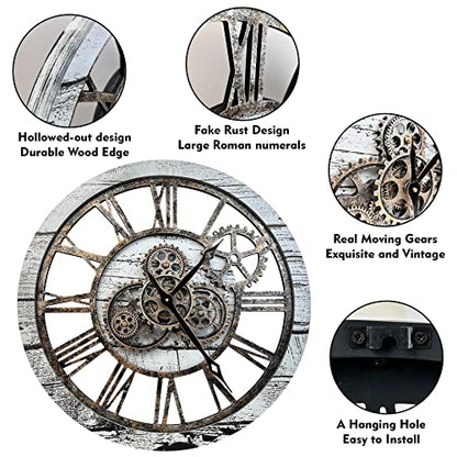 The B-Style Large Wall Clock 24 inch Gray and White - color: Gray White and Bronze Gears, size: 24 inch (60 cm)