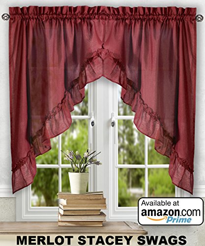 Ellis Curtain Stacey 54-by-13 Inch Ruffled Filler Valance (Merlot) - color: Merlot