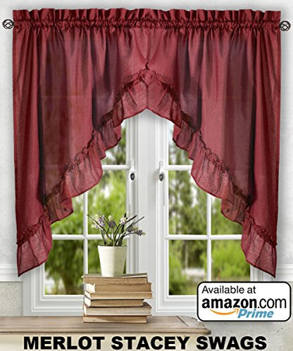 Ellis Curtain Stacey 54-by-13 Inch Ruffled Filler Valance (Merlot) - color: Merlot