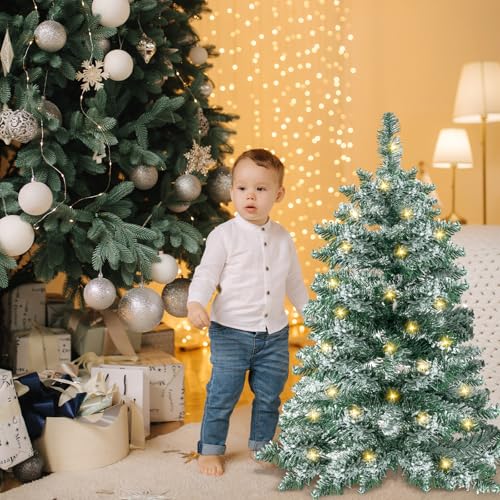 Blosssound 2 Feet Wall Christmas Tree Snow Flocked with Warm White Lights