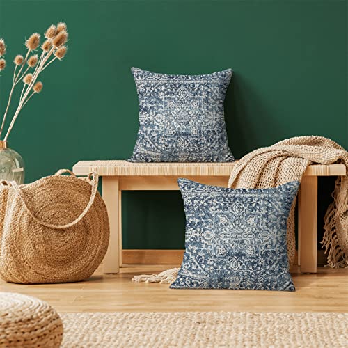 Navy Blue Carpet Pattern Boho Pillow Covers 18x18 Set of 2 - color: Boho-2, size: 18" x 18" (Pack of 2)