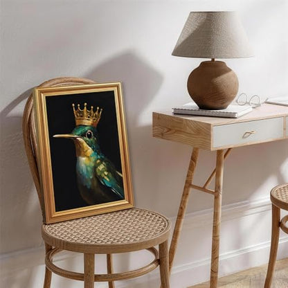 EJPFOGV Luxury Hummingbird with crown Framed Canvas Wall Art 12x16 inches - color: Crown, size: 16"L x 12"W