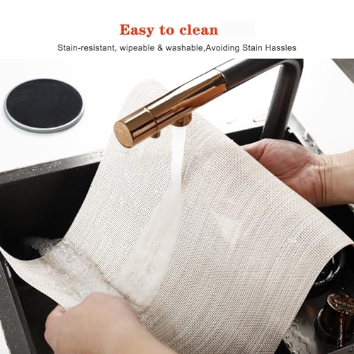 Beige White Vinyl Placemats Set of 8,Washable PVC Table Mats | Heat resistant, stain resistant non slip vinyl place mats, washable beige white table placemats for dining table - color: Beige-a, size: 8PCS 12"Wx18"L