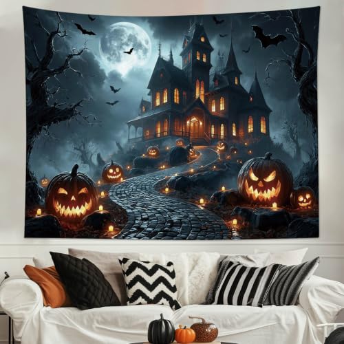 WEENEO Gothic Halloween Tapestry for Bedroom,Spooky Haunted House,60"x40" - color: Black Grey, size: 40"L x 60"W