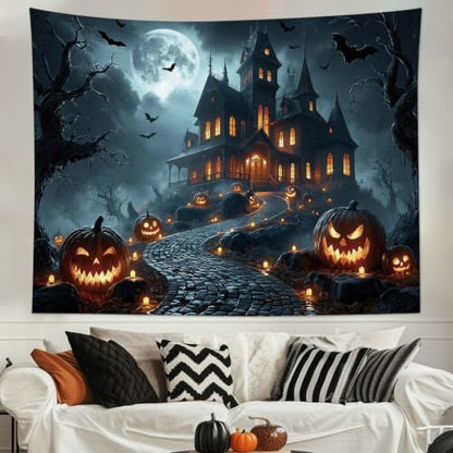 WEENEO Gothic Halloween Tapestry for Bedroom,Spooky Haunted House,60"x40" - color: Black Grey, size: 40"L x 60"W