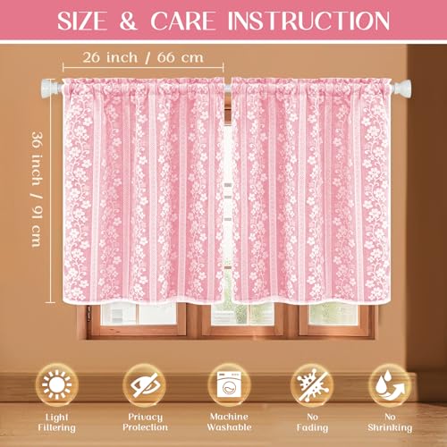 ASPMIZ Pink Kitchen Curtains Double Layer Curtains with Linen Lace, Linen Kitchen Window Curtain 36 inch Length, Farmhouse Tier Curtain with 2 Tiebacks, Rod Pocket Window Treatments for Cafe Bathroom - color: Deep Pink, size: 26"W x 36"L (Pack of 2), styl
