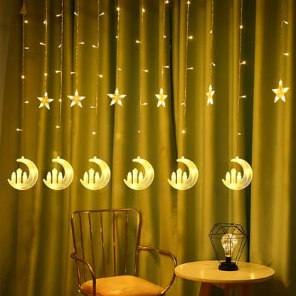 Dazzle Bright Moon Star and Fairy Tale Castle String Lights, 138 LED Muslim Curtain Fairy String Lights, 8 Lighting Modes for Home Holiday Ramadan Christmas Wedding Party Xmas Eid Decorations(USB) - size: Castle