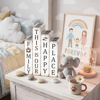 Xuhal 4 Pcs Farmhouse Home Decor, Wooden Rustic Table Decorations Family - style: Home