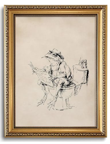 ZTZMYSU Vintage Funny Bathroom Frog Wall Art 12x16in - color: frog, size: 16"L x 12"W
