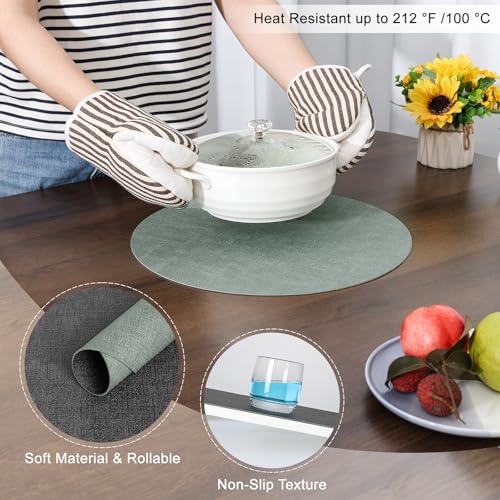 Myir JUN 14" Round Placemats Set of 4, Reversible Dual-Color Place Mats - color: Gray Sage Green