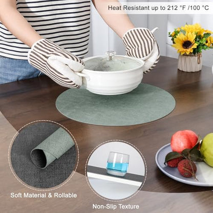 Myir JUN 14" Round Placemats Set of 4, Reversible Dual-Color Place Mats - color: Gray Sage Green