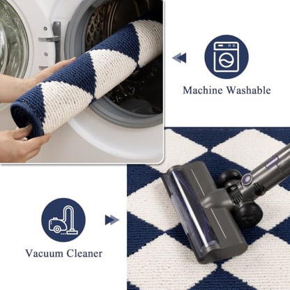 SHACOS Kitchen Rugs Set of 3 Checkered Kitchen Mats for Floo, Blue/White - color: Blue/White, size: 17"x30"+17"x47"+17"x59"