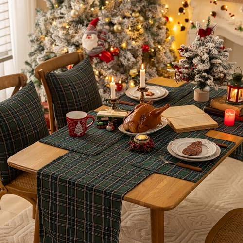 AQOTHES Christmas Plaid Placemat Set of 4 Green Blue 12x18 Inch Table Decor - color: Green Blue Plaid
