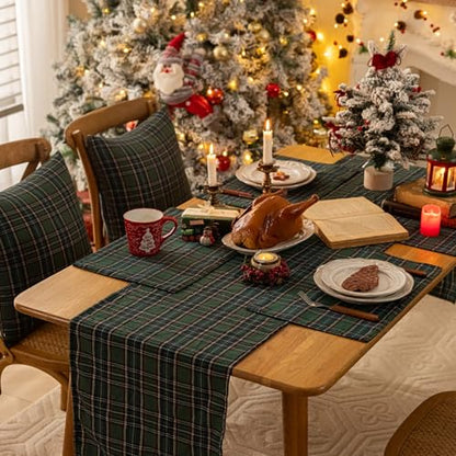 AQOTHES Christmas Plaid Placemat Set of 4 Green Blue 12x18 Inch Table Decor - color: Green Blue Plaid