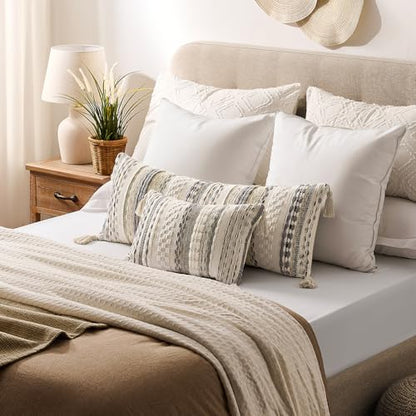 Kevin Textile Boho Tufted 14x36 Inch Lumbar Pillow Cover 1 Pack, Beige - color: Beige, size: 36" x 14" (Pack of 1)